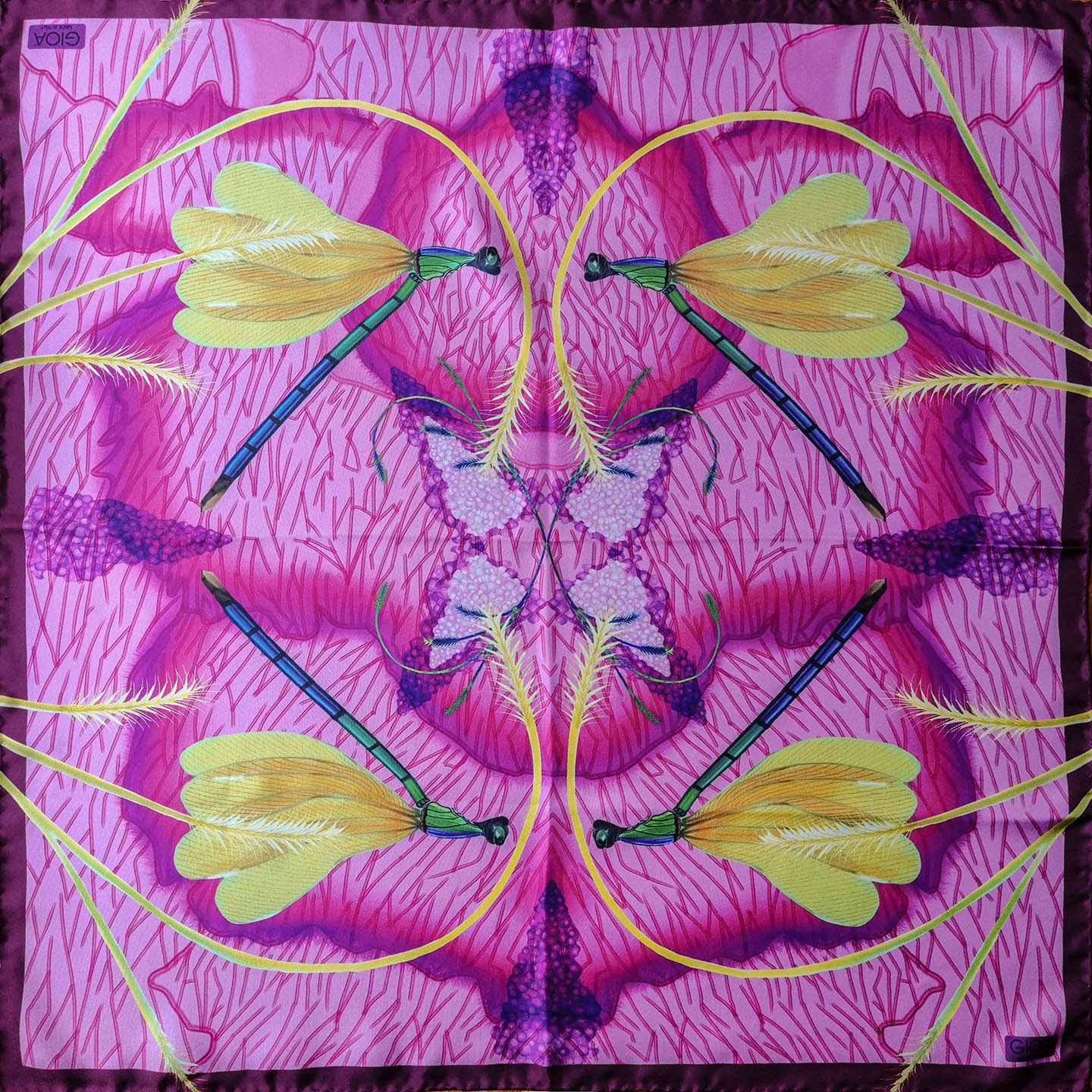 Silk Scarf with Dragonflies Pink Noise 1